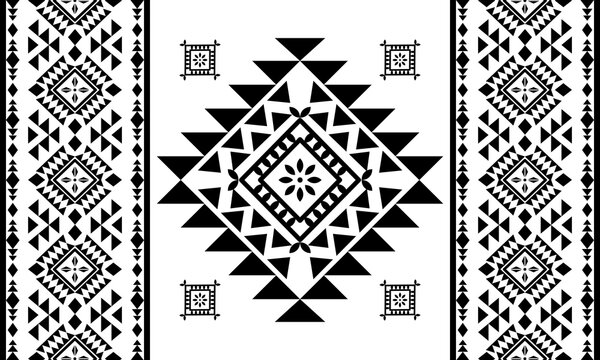 Southwest navajo native american geometric seamless pattern fabric black and white design for textile printing