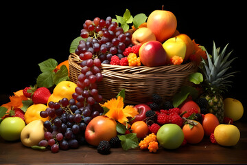 Naklejka na ściany i meble A variety of different fruits newly picked all fruits generated with Ai