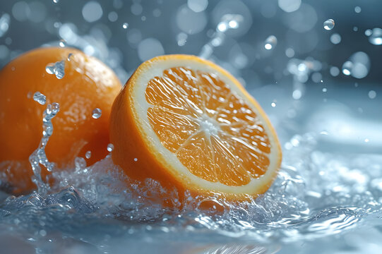 Fruit water splash blur background with orange generated with AI