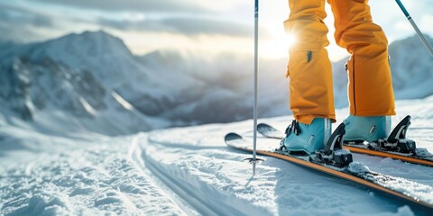 A skier stands against the background of a mountain slope.