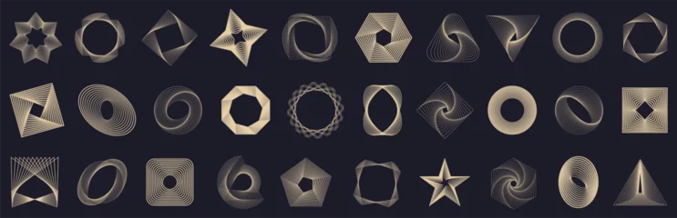 Rolgordijnen Abstract linear golden spiral geometric shapes collection. Set of spiral line shape collection. Set of spiral elements © top dog