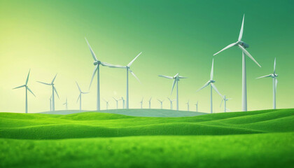 Green energy concept climate change mitigation green ecology banner with windmills 4
