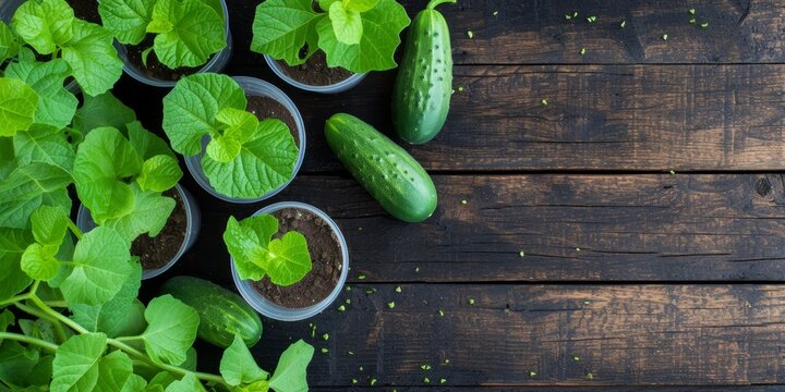 cucumber seedlings in plastic pots