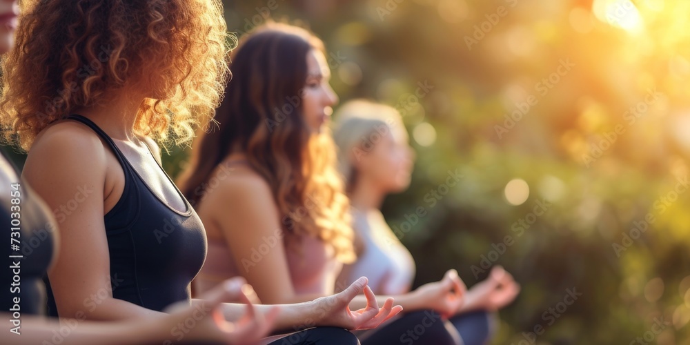 Wall mural Group of young women sitting and meditating