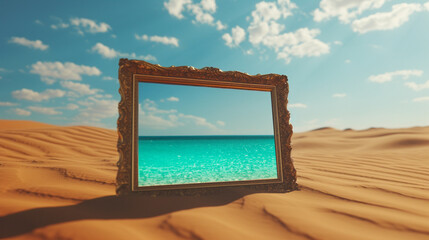  golden antique frame on the desert sand