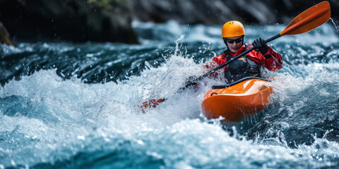 kayaker on whitewater kayak