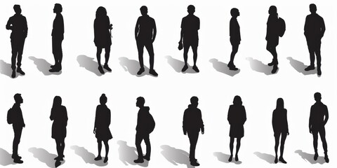 people, set of isometric people, black and white