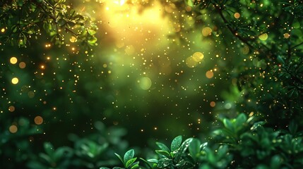 Background with green leaves and water drops at sunset - obrazy, fototapety, plakaty
