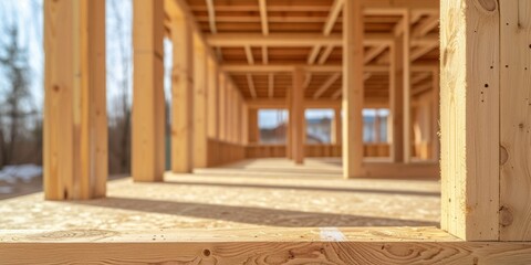 the wooden part of a prefabricated frame building structure