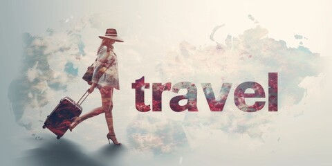 The word "travel" with double exposure