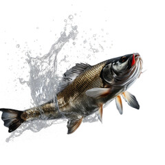 High-Resolution PNG of a Realistic Fish Leaping Out of Water - Isolated on Transparent Background
