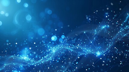 Blue Cosmic Energy Burst with Glowing Lines and Futuristic Space ConceptBlue Abstract Background with Particles,Bokeh Lights, and Festive Holiday .