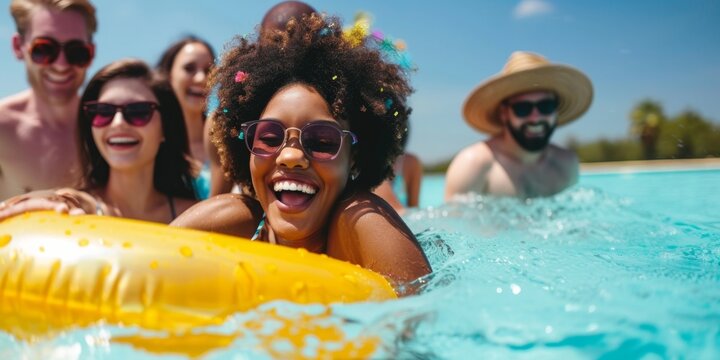Young friends having fun at a water park