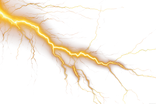 Striking Realistic Lightning Bolts Isolated on Transparent Background - High-Resolution PNG