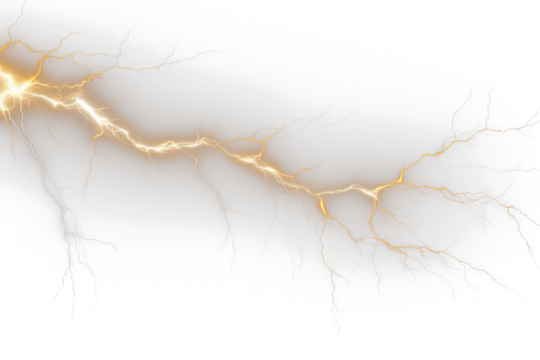 High Voltage Energy  Photorealistic Lightning Bolt Isolated on Transparent Background - PNG