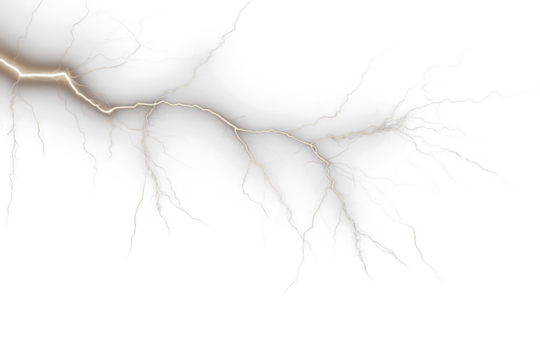 High-Resolution Electric Storm  Realistic Lightning Bolt on Transparent Background - Digital Overlay