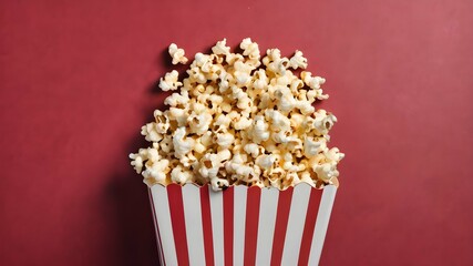 image of a box of popcorn on a red matte background