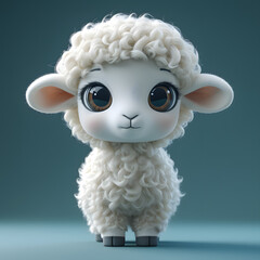 flat logo of Cute baby sheep with big eyes lovely little animal 3d rendering cartoon character