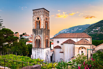 Ravello, Italy. Breathtaking sunset over the Cathedral of Santa Maria Assunta and its bell tower...
