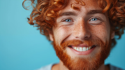 Portrait of a red-haired guy with freckles on his face