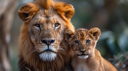 African Lion with cub 