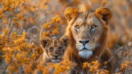 Obraz premium African Lion with cub 