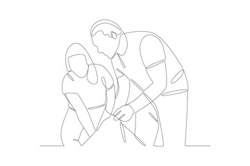 Continuous one line drawing Volunteer concept. Doodle vector illustration.