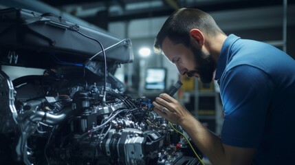 An automotive expert testing the engines sensors for accuracy