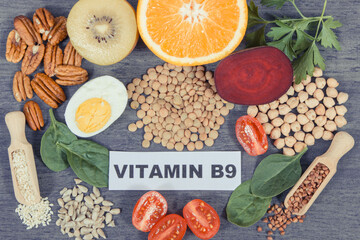 Products and ingredients containing natural vitamin B9, minerals and fiber. Healthy eating