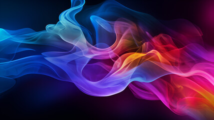 Fototapeta premium A group of colorful clouds of smoke against a dark background with stars in the sky in the middle of the image.