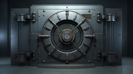 
A 3D-rendered photorealistic image showcases a large and heavy bank vault door, symbolizing security for money and valuables.