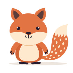 Flat illustration of a stylized cute little fox. Cartoon smiling fox, cute character for children. Vector illustration of an animal