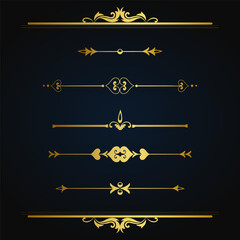 Set of Decorative vintage frames and borders set, Gold photo frame with corner Thailand line floral for picture, Vector design decoration pattern style. calligraphic design.