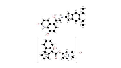 indacaterol glycopyrronium bromide molecule, structural chemical formula, ball-and-stick model, isolated image beta-adrenoceptor agonist - obrazy, fototapety, plakaty