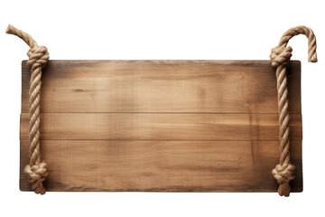 Rustic Wooden Signboard with Hanging Ropes - Isolated on Transparent Background - Digital Illustration