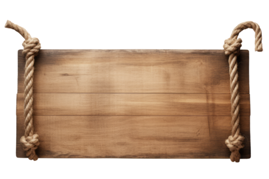 Rustic Wooden Signboard with Hanging Ropes - Isolated on Transparent Background - Digital Illustration