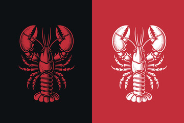 Lobster. Vintage engraving illustration. Icon, logo, emblem. Isolated object. Black, red and white. Outline vector illustration - obrazy, fototapety, plakaty