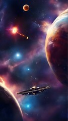 Endless universe, science fiction image, dark deep space with giant planets, hot stars, starfields. Incredibly beautiful cosmic landscape . Elements of this image furnished by NASA wallpaper