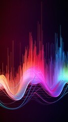 Naklejka premium An abstract multicolored curve chart resembling a soundwave, set against a colorful background, visualizes activity and the analyzing process.