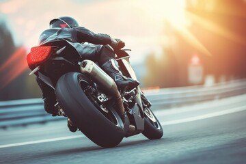 A rider on a sports motorcycle making a tight corner.