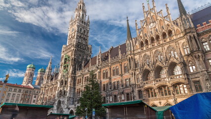 Marienplazt Old Town Square with the New Town Hall timelapse. Bavaria, Germany
