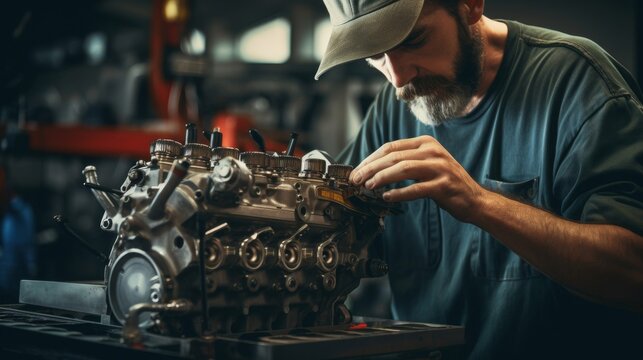 A skilled technician reassembling an engine after repairs
