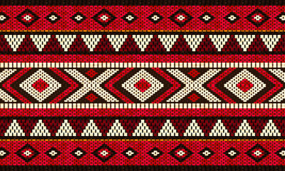 Traditional Arabian Sadu Weaving Pattern In Red Black And White Sheep Wool by Craitza - obrazy, fototapety, plakaty