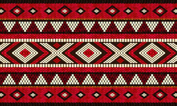 Traditional Arabian Sadu Weaving Pattern In Red Black And White Sheep Wool by Craitza