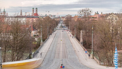 Panoramic aerial view from Maximilianeum timelapse on Maximilian Bridge and Maximilianstrasse,...