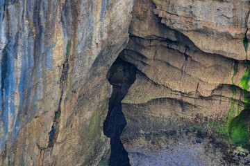 stone texture on pancake rocks on cloudy day