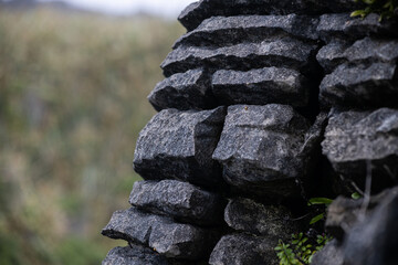 stone texture on pancake rocks on cloudy day