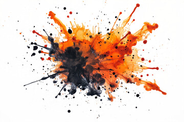 explosion created with ink splatters, providing a dynamic and unpredictable effect on a white canvas.