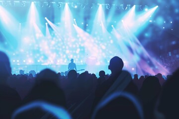 Fototapeta premium crowd of people silhouette dancing at concert
