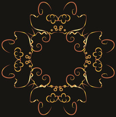 Fantasy ornament with curls. Illustration with place for inscription. Gold gradient on a black background for printing on fabric, applique and cards.